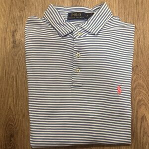 Ralph Lauren White and Blue Striped Polo Shirt